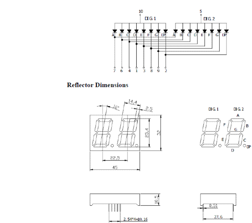 7 Segment Double Digit Blue 1.0 Inch (25.4mm) LED Display Specs, Data ...